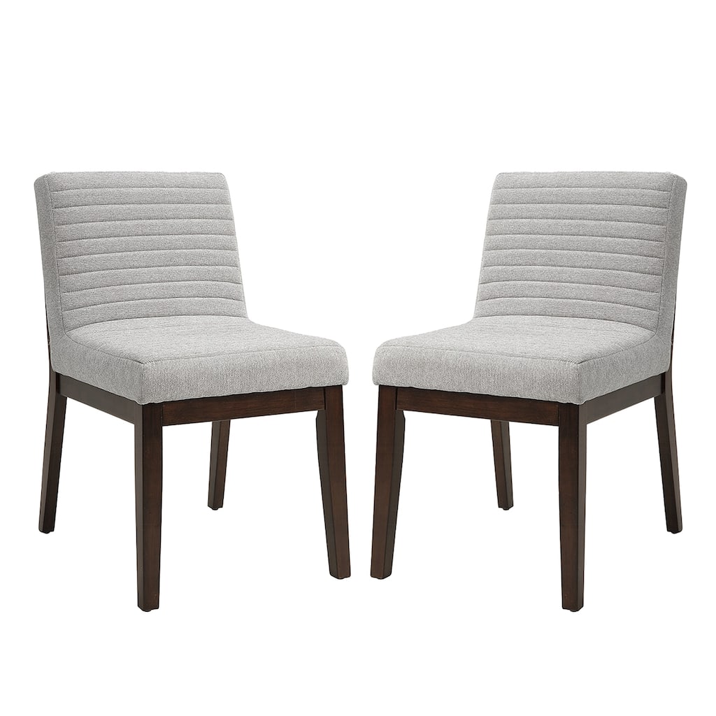Set of 2 Upholstered Dining Chairs with Wooden Legs in Gray and Brown
