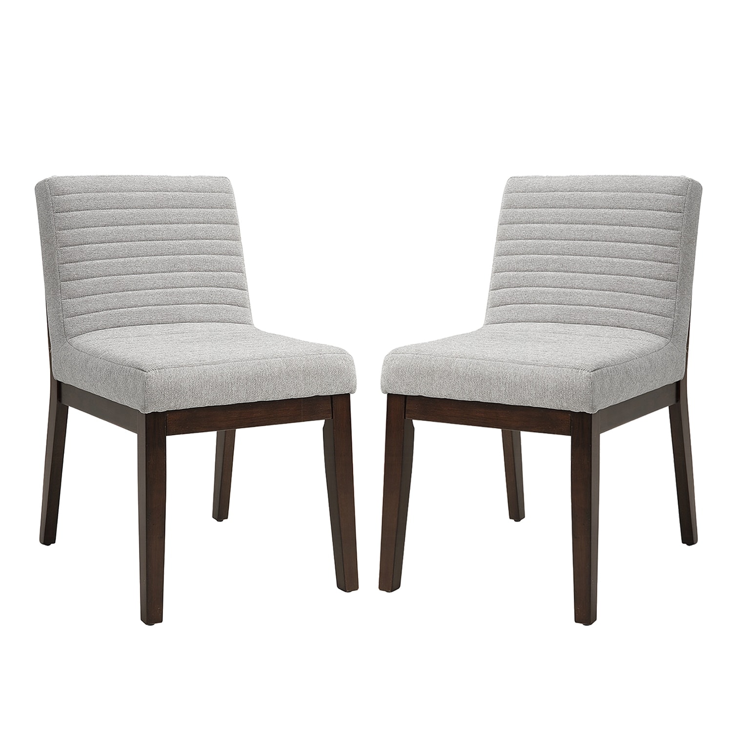 Set of 2 Upholstered Dining Chairs with Wooden Legs in Gray and Brown