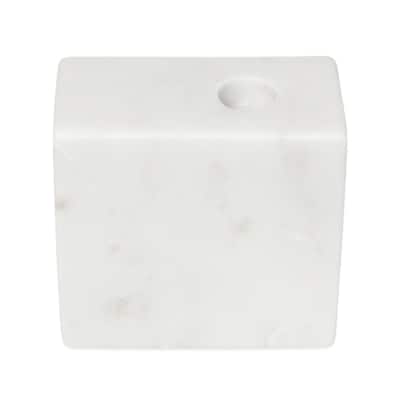 Rect. White Marble Taper Candle Holder -ST - White