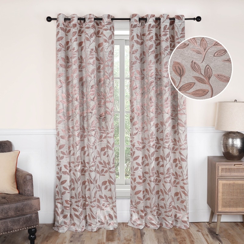 Superior Modern Bohemian Leaves Room Darkening Curtains with Grommets