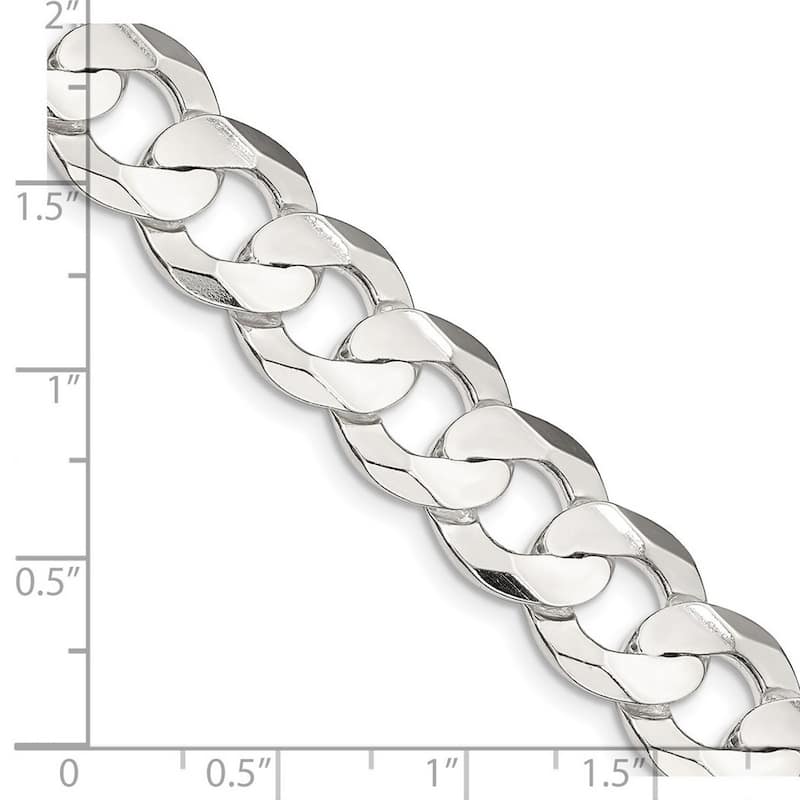 Curata 925 Sterling Silver Solid 11.9mm Concave Beveled Curb Chain Necklace for Men