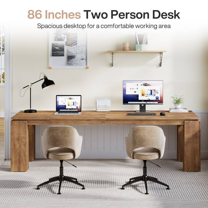 86-Inch Wood Two Person Desk, Modern Double Computer Desk