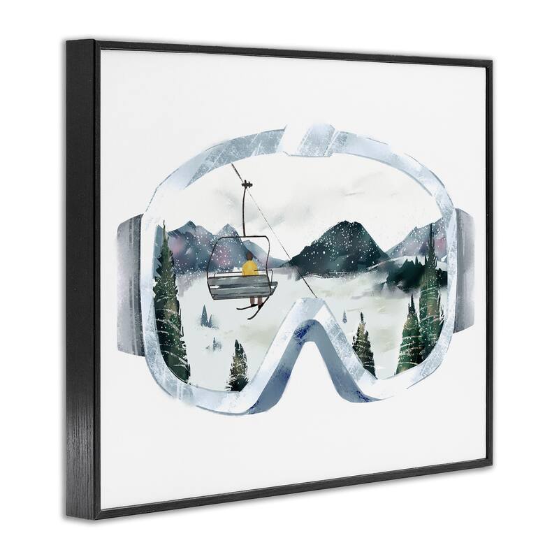 Stupell Ski Mountain Reflection in Sports Goggles Winter Forest Framed Wall Art - Grey