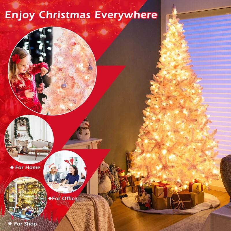 Gymax 7.5FT Pre-Lit Hinged Artificial Snow Christmas Tree Decor Tree