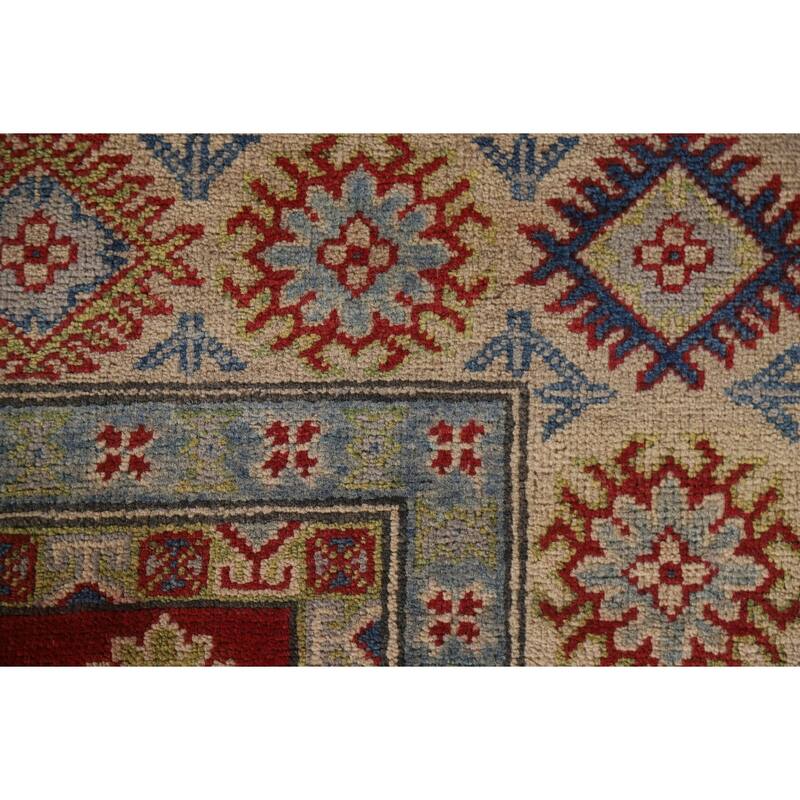 Hand Knotted Oriental 100% Wool Carpet Traditional All-Over Red Kazak Area Rug - 9' 2'' X 5' 11''