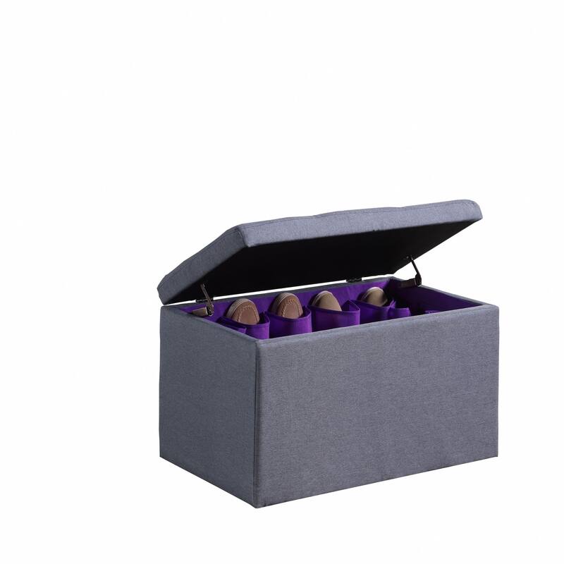 HomeRoots 17" Dark Gray Linen Tufted Storage Ottoman