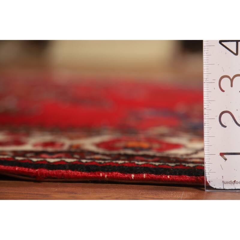 Red Geometric Hamedan Persian Rug Handmade Wool Carpet - 4'8"x 6'4"