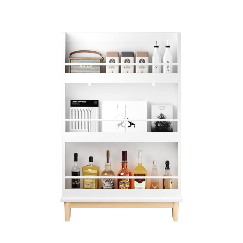 Wall-Mounted Kids Bookshelf With 4 Front-Facing Display Shelves, Modern Book Rack With Natural Wood Base