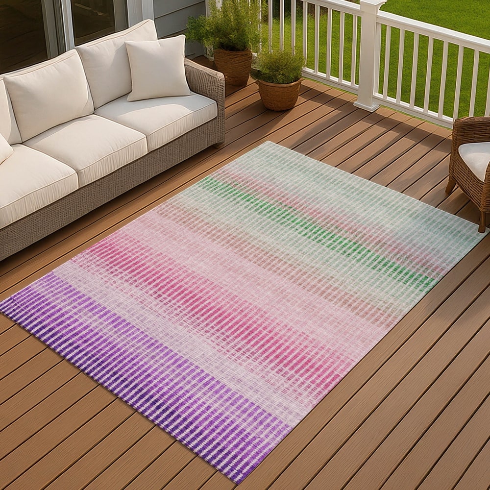 Machine Washable Indoor/ Outdoor Contemporary Stripes Chantille Rug
