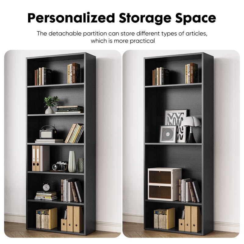 Industrial 6 Shelf Bookcase-Large 53 Inch Tall Floor Standing Open Bookshelf for Home Office, Living Room, and Bedroom Storage