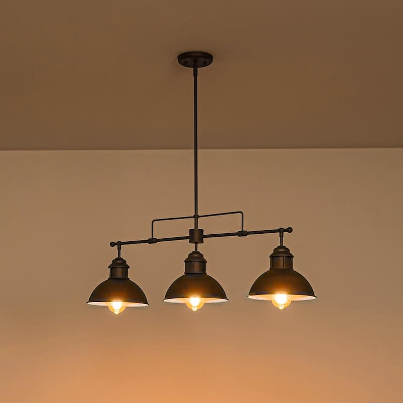 Industrial 3-Light Dome Kitchen Island Pendant - Brushed Black Grey