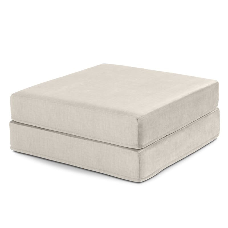Jaxx Unsofa Modular Convertible Sectional Sofa with Fold Out King Sleeper Bed - Ottoman. - Performance Microvelvet Ivory