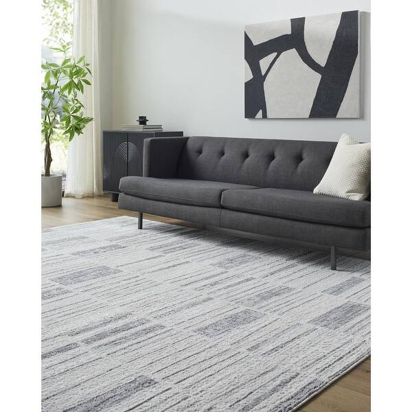 slide 2 of 2, Livabliss Siyah Modern Geometric Area Rug Grey/Black - 5' 3" x 7'