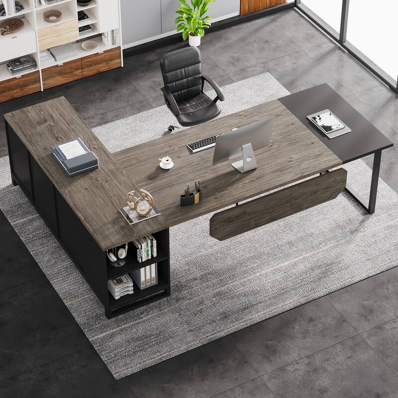 Executive Desk and File Storage Cabinet Set, L-Shaped Computer Desk for Home Office