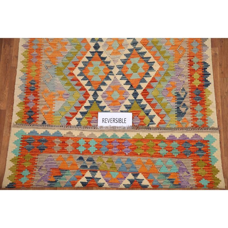 Hand Woven Oriental 100% Wool Carpet Southwestern Geometric Multi-Colored Kilim Area Rug - 6' 5'' X 4' 11''
