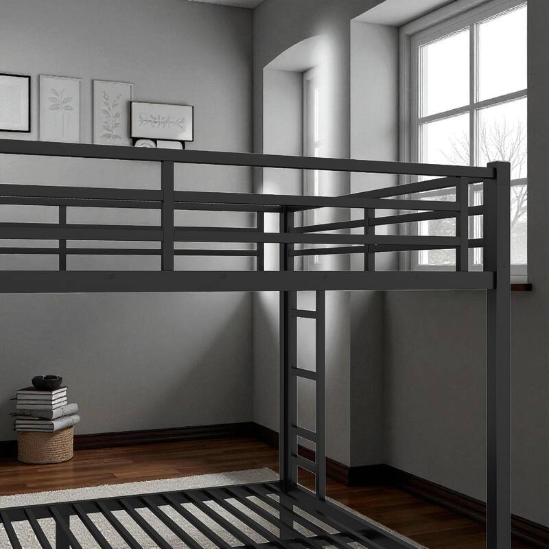 Metal Queen over Queen Bunk Bed for Adults and Teens, Heavy-Duty Noise-Free Frame with Dual Ladders and Storage