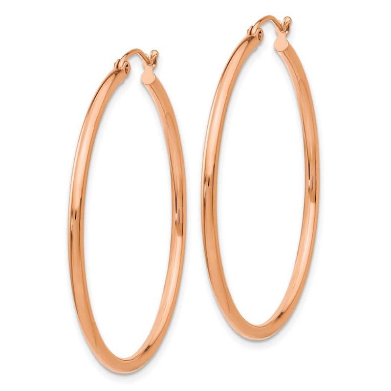 Curata 10k Rose Gold Polished Lightweight Tube Hoop Earrings - 40mm