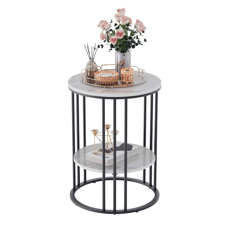 2 Tier Modern Metal Sintered Stone Round Side Table