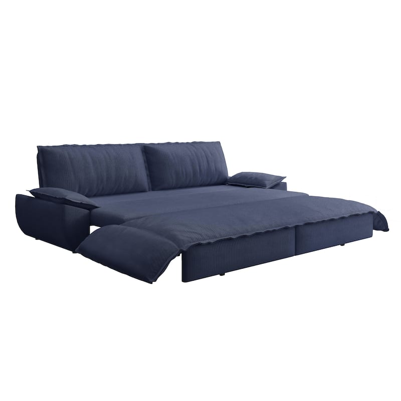 73.2" Queen Pull Out Sofa Bed, 3-in-1 Convertible Sleeper Sofa, Multi-Functional Corduroy Loveseat Bed - Blue