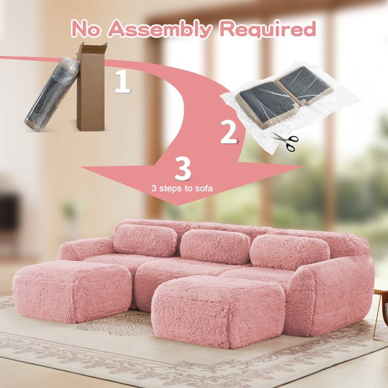 U-shaped Boneless Sofa, 32D High Density Sponge Bottom, Anti-Slip Design With Chaise, Free Combination, Deep Seat Design