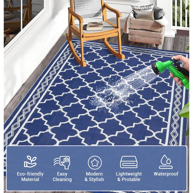 Outdoor Rug Waterproof Reversible Rug Outside Plastic Carpet, Stain & UV Resistant Portable RV Rug