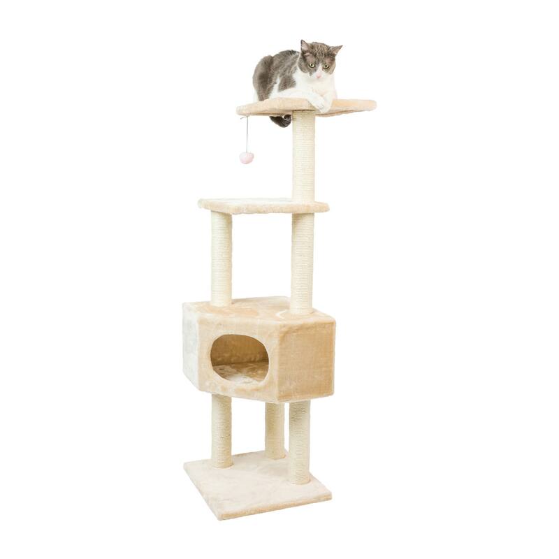 3 Tier Real Wood Cat Tree, Scratch furniture, Beige
