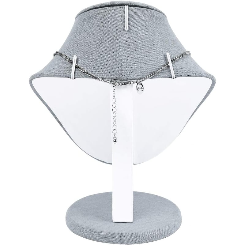Linen Covered Wood Jewelry Display Necklace Bust Display Stand - S