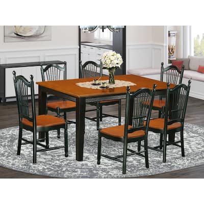 Dining Room Set 7 Piece Kitchen Table with 6 Chairs - Black Cherry Wood Finish