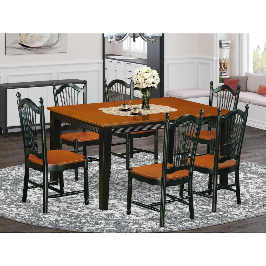 Dining Room Set 7 Piece Kitchen Table with 6 Chairs - Black Cherry Wood Finish