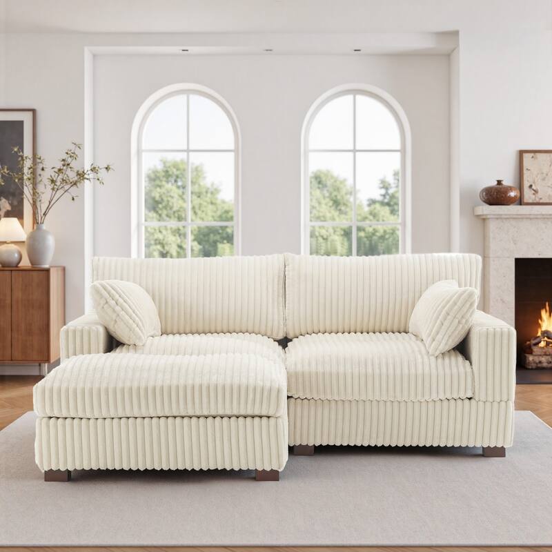 Plush Corduroy Upholstered Modular Sectional Sofa with Chaise