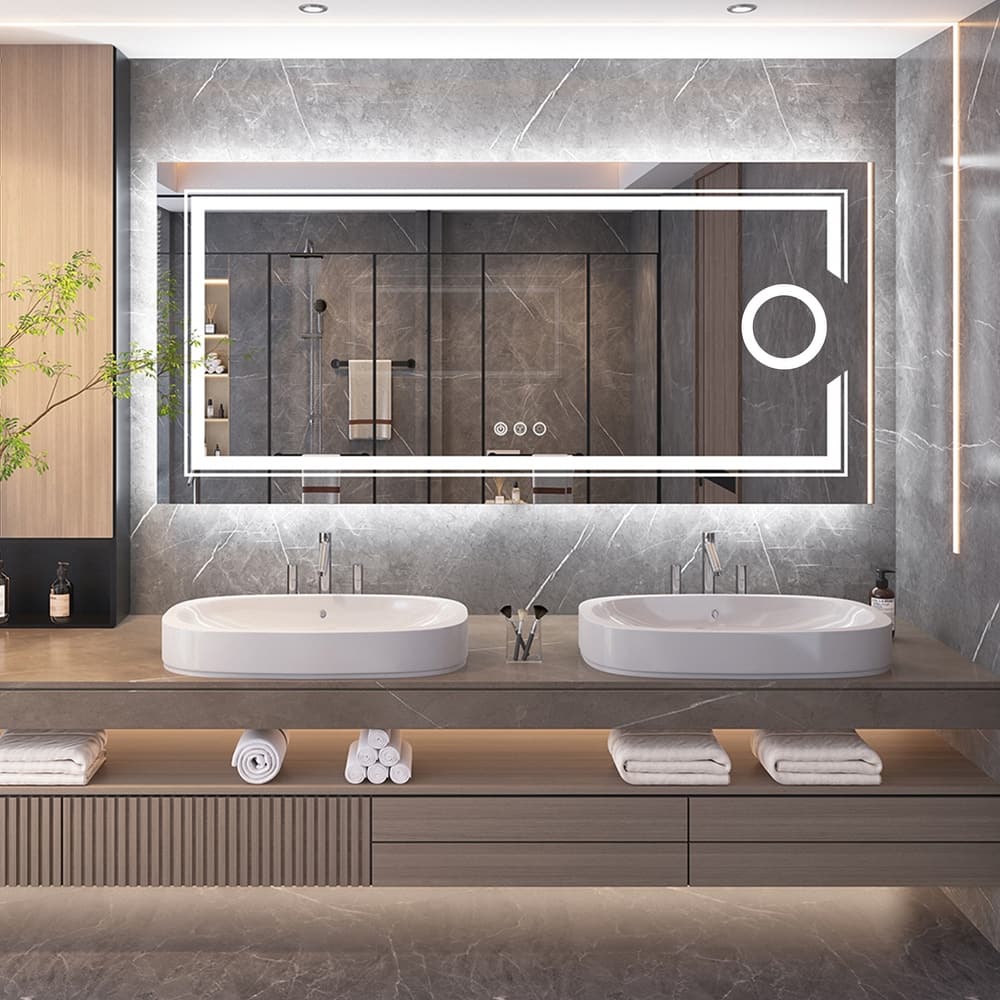 Extra Large LED Wall Mounted Bathroom Vanity Mirror Makeup Shaving with 3X Magnifier