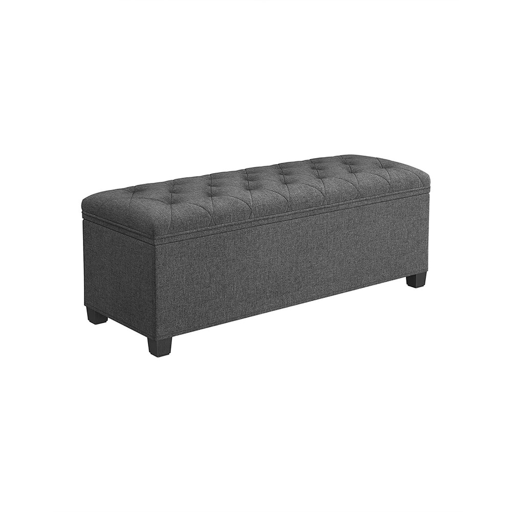 Gray Fabric Storage Ottoman Bench with Wooden Legs, Supports Up to 660 lbs