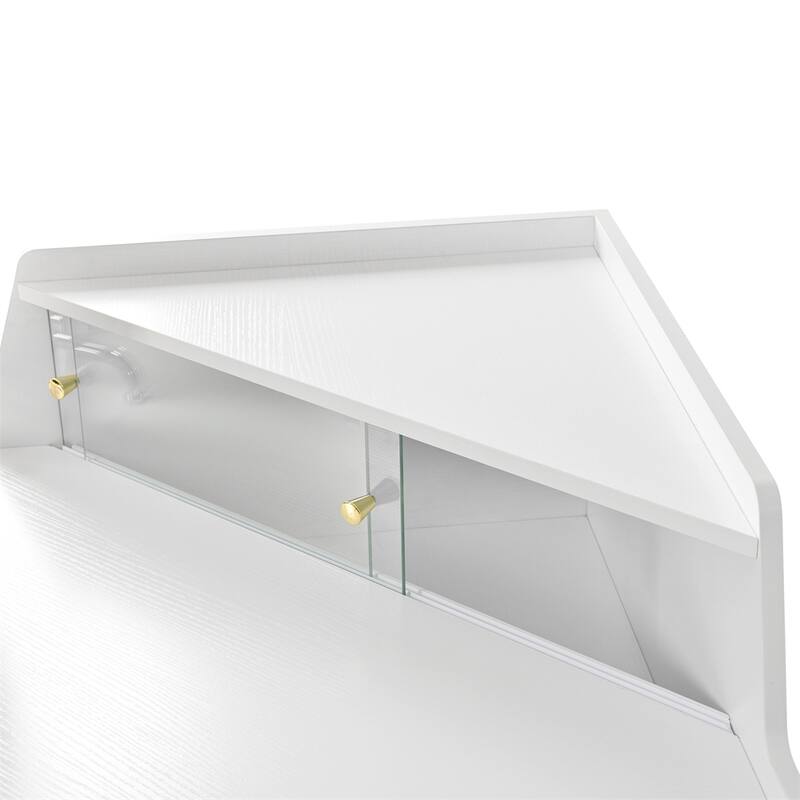 Modern Corner Makeup Vanity Desk with Large Storage,LED Mirror & Stool