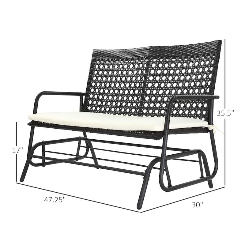 Outsunny Outdoor Rattan Wicker Glider Rocking Chair with Ergonomic Design, 2 Person Loveseat for Patio, Garden, Porch, Lawn