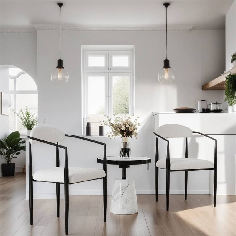 Modern Dining Chairs with Round Backrest and Metal Legs(Set of 2) - White+Black