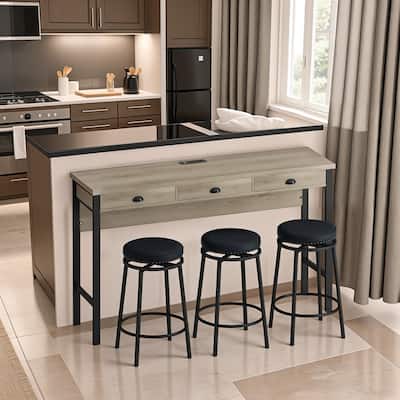Bar Kitchen Table Set with Circular PU Stools