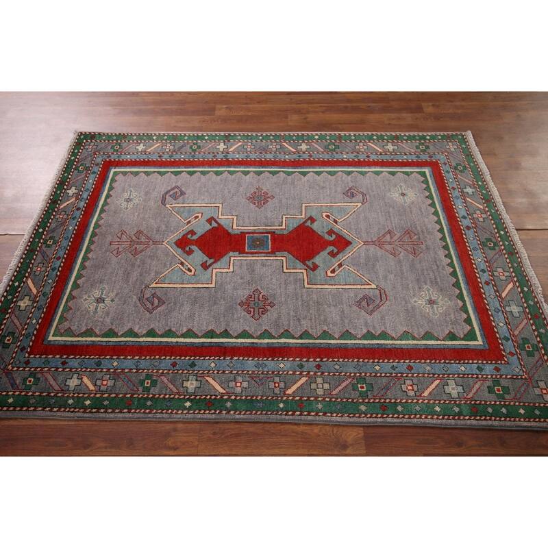 Kazak Accent Rug Hand-Knotted Traditional Wool Carpet - 4'4" x 5'11"