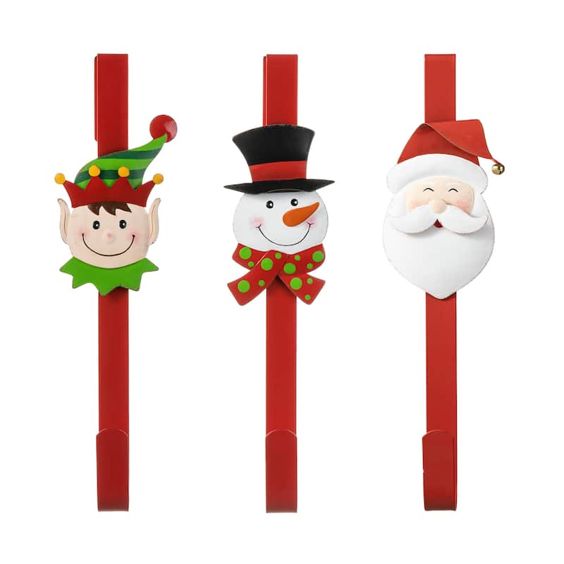 Glitzhome 14"H Set of 3 Christmas Metal Elf, Snowman & Santa Wreath Hanger