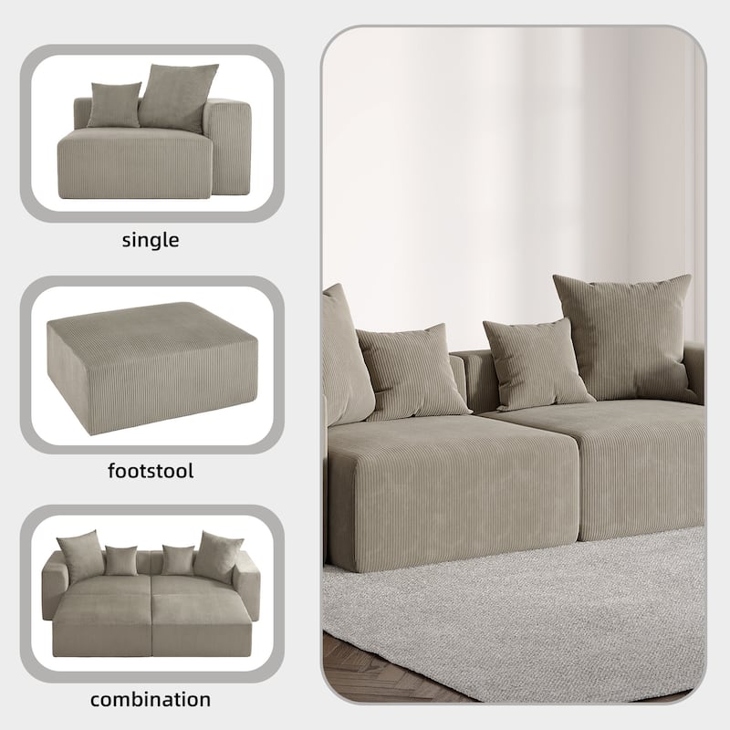 2 Set Oversized Corduroy Sectional Sofa Square Arm