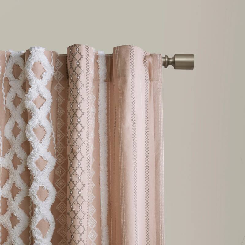INK+IVY Imani Cotton Printed Single Curtain Panel with Chenille Stripe and Lining
