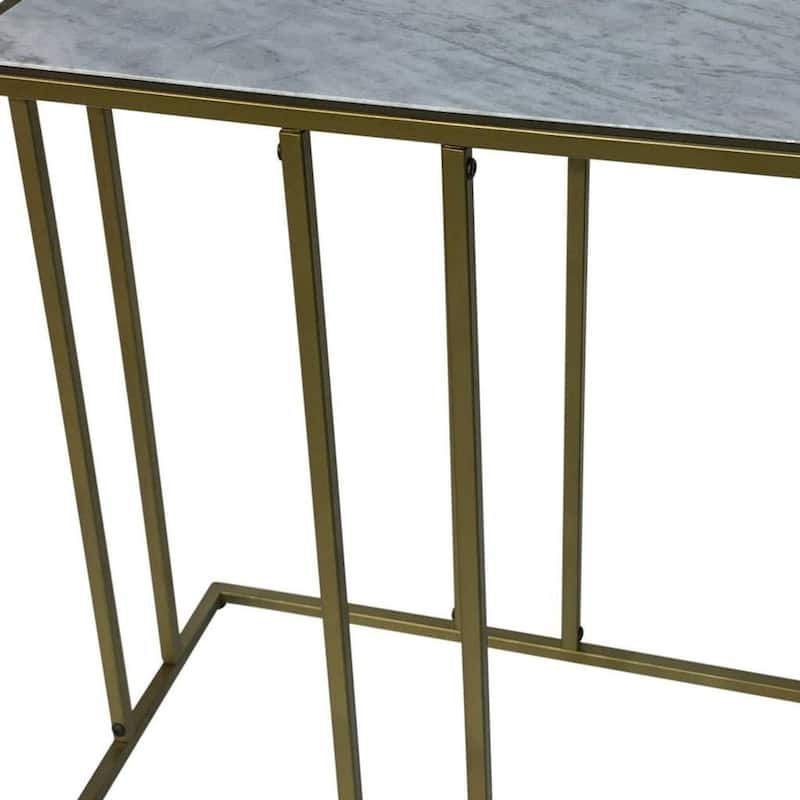 HomeRoots 26" White and Antiqued Gold Marble and Iron Frame End Table - 12.75 in. x 26 in. x 23.5 in.