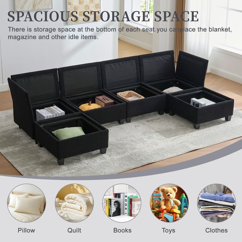 Freely Combinable Convertible Modular Sectional Sofa with Storage Ottomans