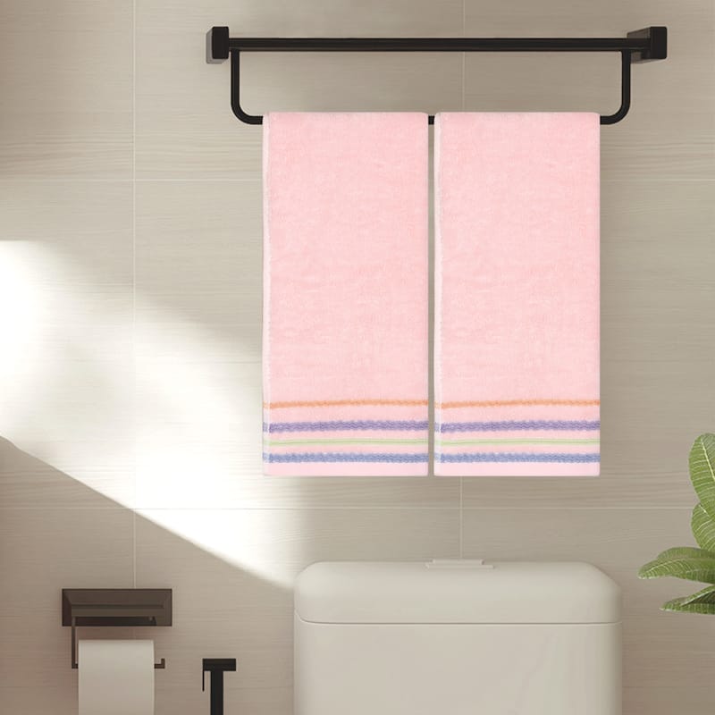 Colorful Striped Pattern 2 Pack Hand Towels, Comfort and Quick Drying Towel for Bathroom, Travel, Camp 13" x 30" - Pink
