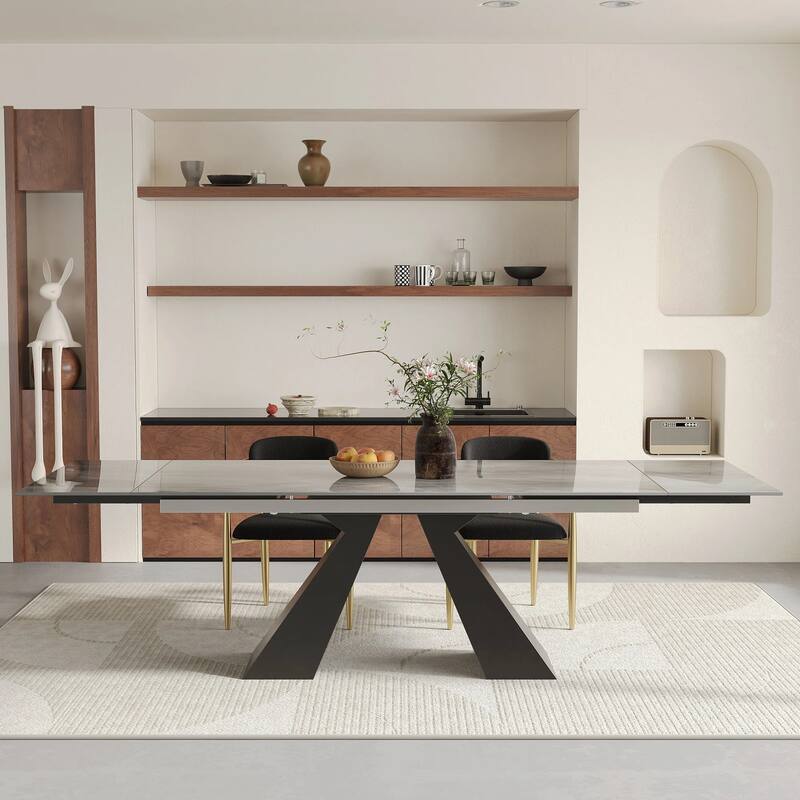 110.24" Extendable Rectangular Sintered Stone Double Pedestal Dining Table Seat 8-10 - Altai Grey