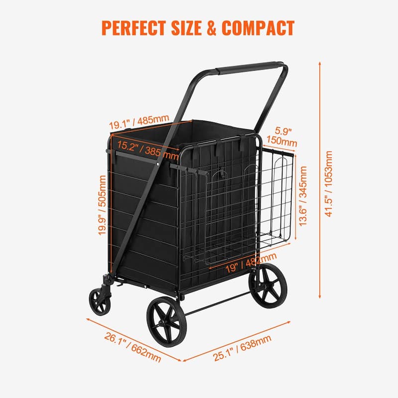 330LBS Large Capacity Folding Shopping Cart with Removable Waterproof Liner