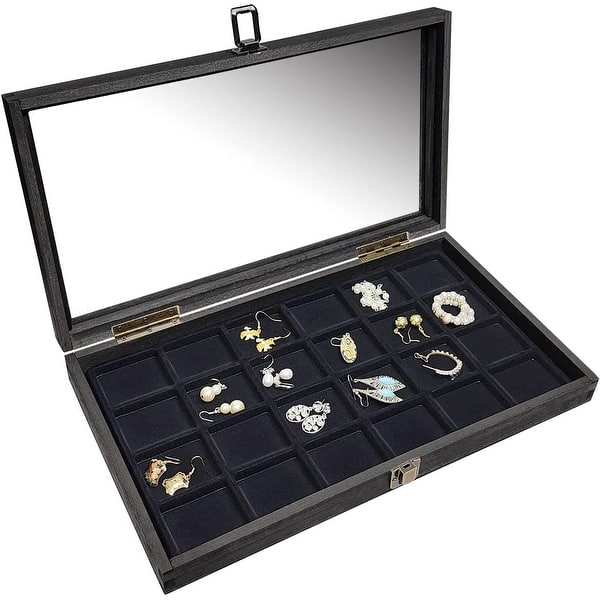 Natural Wood Glass Top Jewelry Display Case Accessories Storage Box