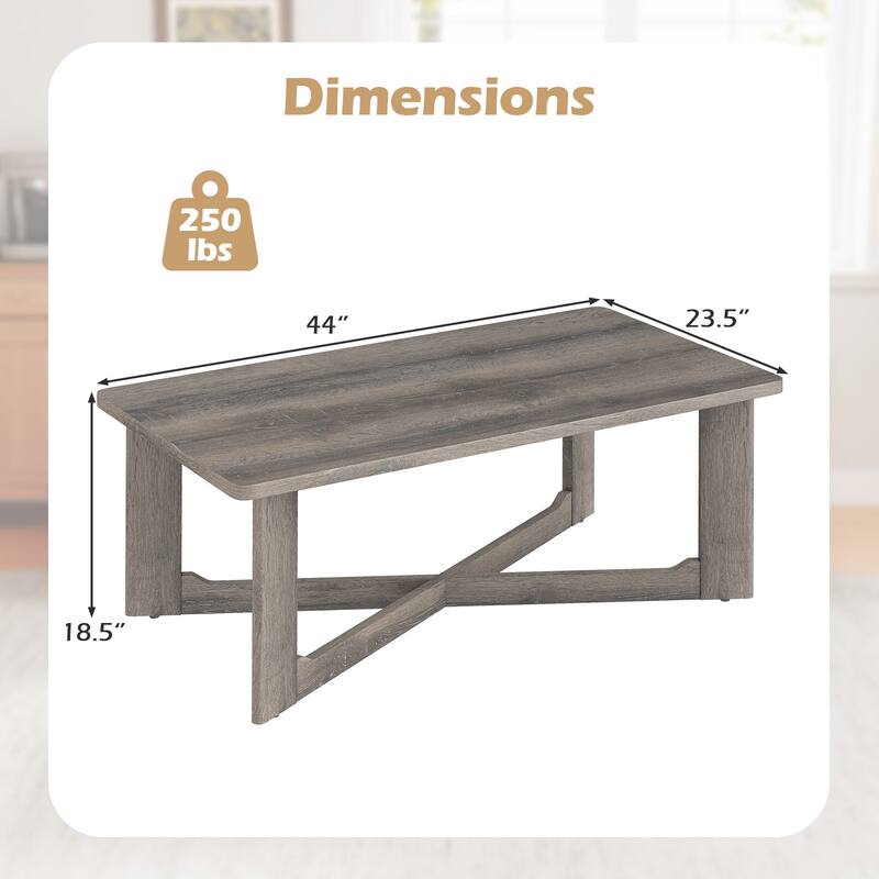 Gymax Coffee Table Solid Rubber Wood Center Table w/ X-Shaped Base for