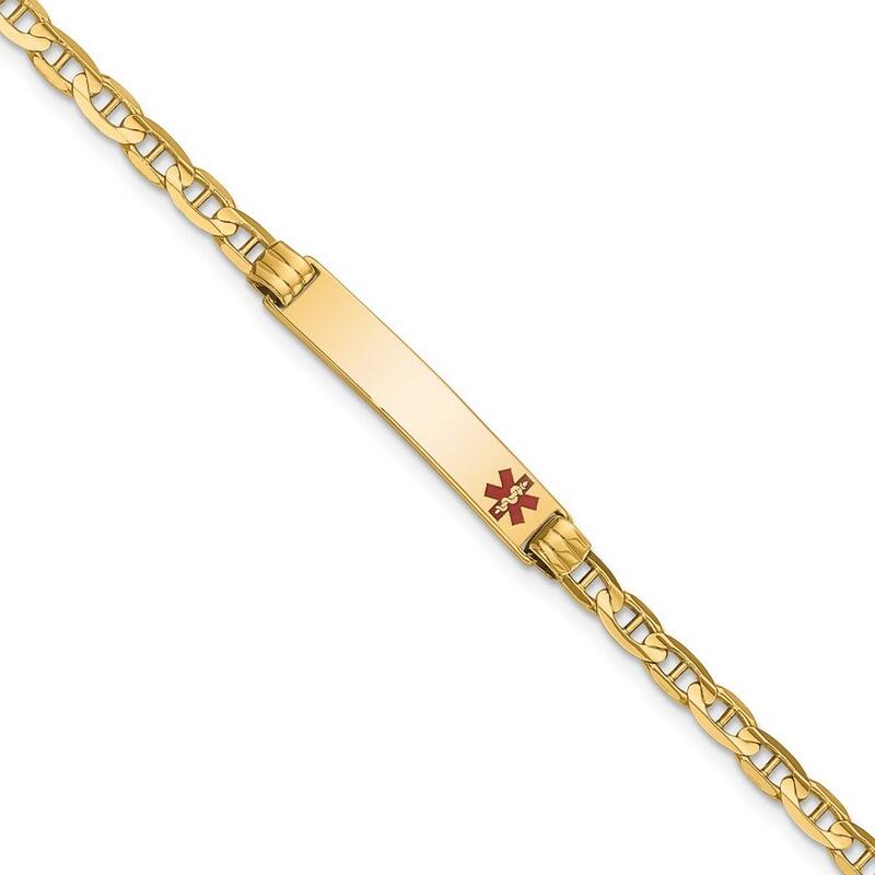 Curata 6mm 14k Engravable Medical Red Enamel Nautical Ship Mariner Anchor Link ID Bracelet