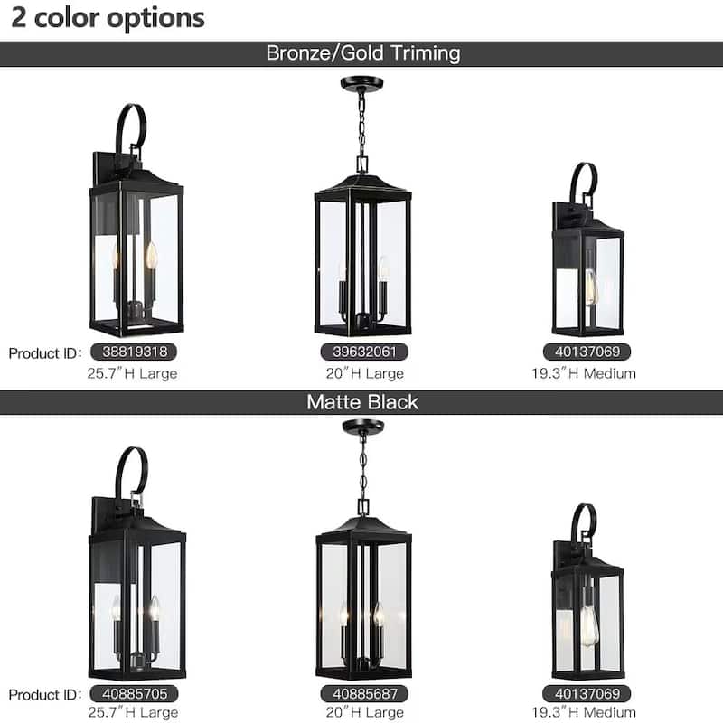 25.7"H 2-Light Large Outdoor Black Exterior Wall Lantern Sconce Light