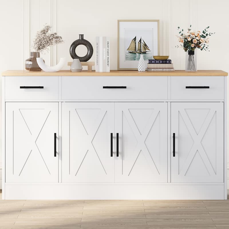 Kitchen Buffet Sideboard Storage Cabinet with Adjustable Shelves, Retro Design(3 Color Options)